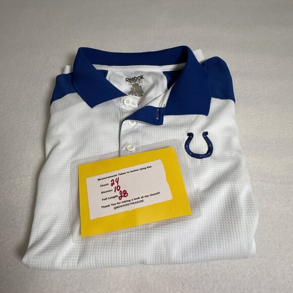 INDIANAPOLIS COLTS Polo Shirt SS REEBOK Blue White NFL AFC South Polyester L - Picture 12 of 12